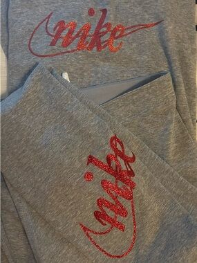 Nike Red Glitter Script Hoodie & Leggings Set Mixed Sizing - L/M" Women’s